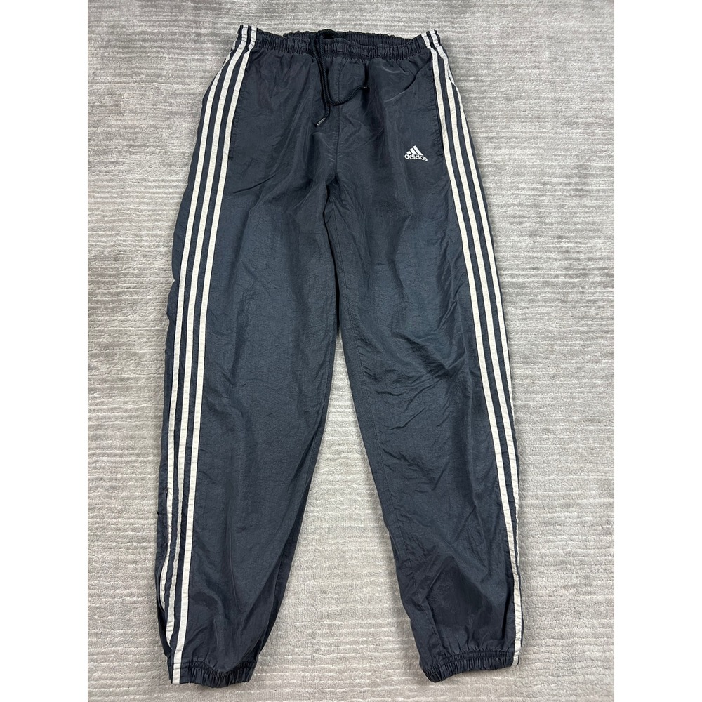 Adidas Track Pants Mens M Black 3-Stripe Vintage Windbreaker Joggers Ankle Zip